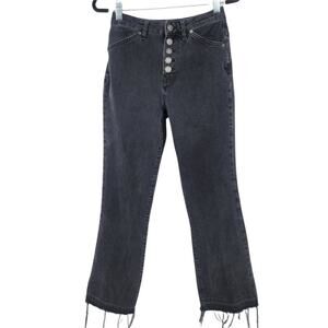 Free People Women's Black Raw Hem Button Fly Straight Leg Jeans Size 26